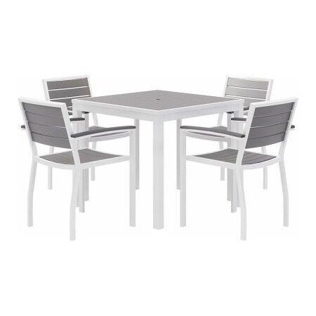 Kfi KFI 5 Piece Outdoor Dining Set, Gray w/ White Frame OL5601WHGY-4-T35SQWHGY